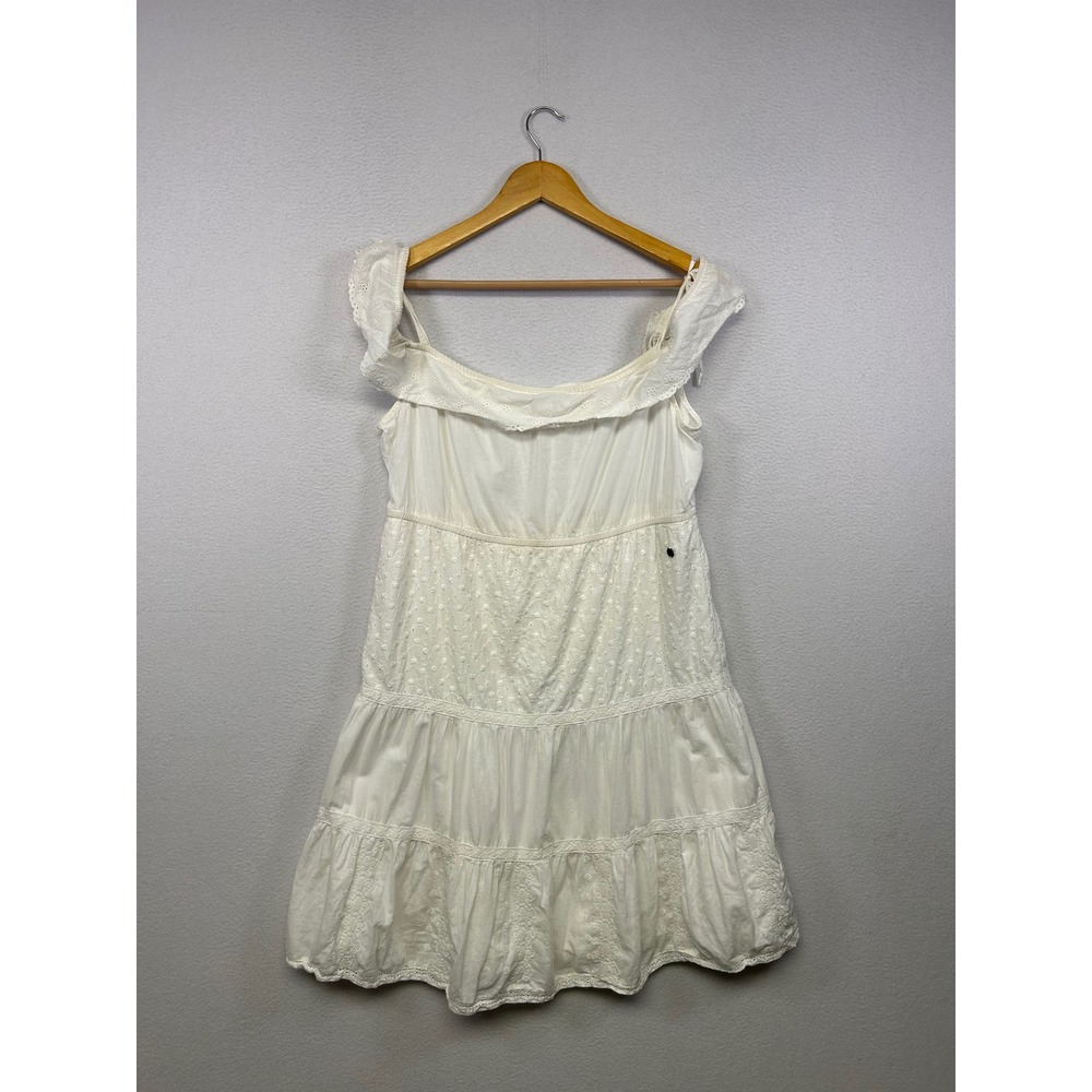 Cottagecore Boho Mexx Womens 10 White Eyelet Tiered Ruffle Off Shoulder Dress